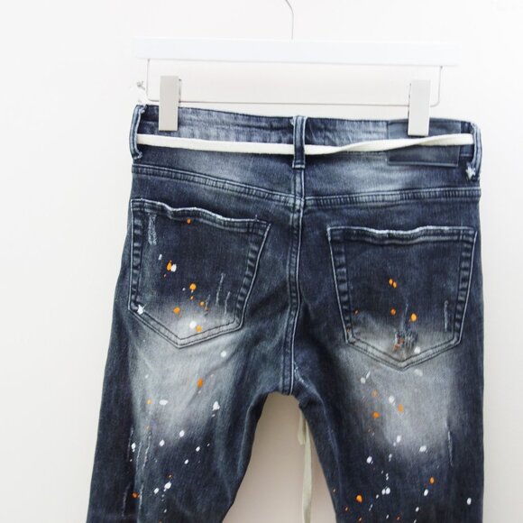 THRT Streetwear Graphic Paint Splatter Skinny Distressed Y2K Denim Jeans(30) - Picture 7 of 12